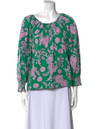 Pre-owned Xirena Floral Print Scoop Neck Blouse W/ Tags In Green