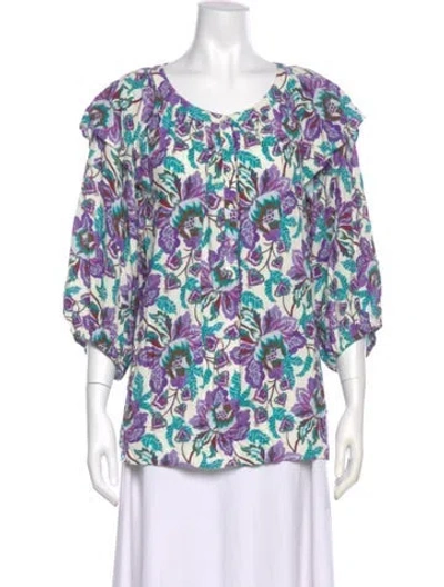 Pre-owned Xirena Floral Print Scoop Neck Blouse W/ Tags In Multi