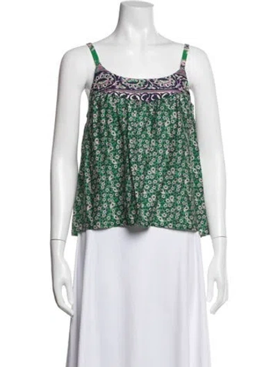 Pre-owned Xirena Floral Print Scoop Neck Top In Green