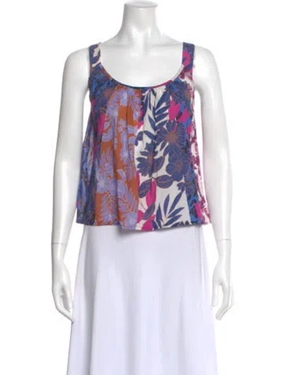 Pre-owned Xirena Floral Print Scoop Neck Top W/ Tags In Blue