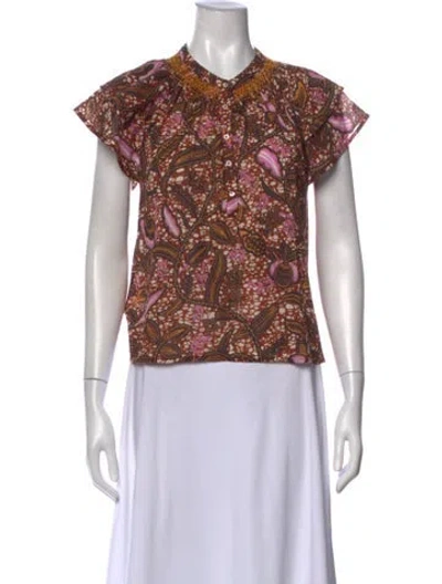 Pre-owned Xirena Floral Print Short Sleeve Blouse In Multi