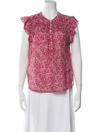 Pre-owned Xirena Floral Print Short Sleeve Blouse In Pink