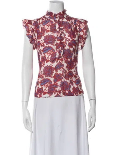 Pre-owned Xirena Floral Print Short Sleeve Blouse In White