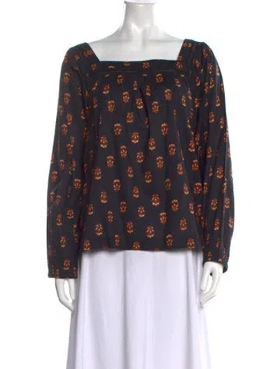 Pre-owned Xirena Floral Print Square Neckline Blouse In Black