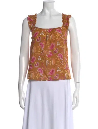 Pre-owned Xirena Floral Print Square Neckline Blouse In Brown
