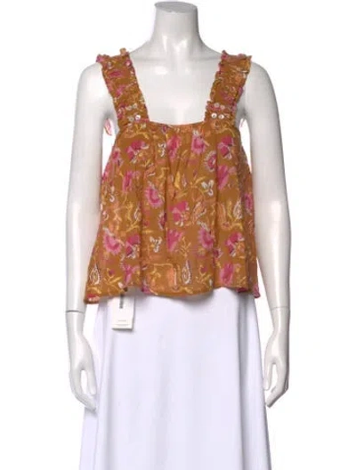 Pre-owned Xirena Floral Print Square Neckline Blouse In Brown
