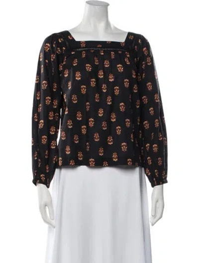 Pre-owned Xirena Floral Print Square Neckline Blouse W/ Tags In Black/blue