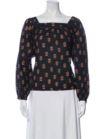 Pre-owned Xirena Floral Print Square Neckline Blouse In White