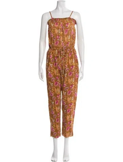 Pre-owned Xirena Floral Print Square Neckline Jumpsuit In Orange