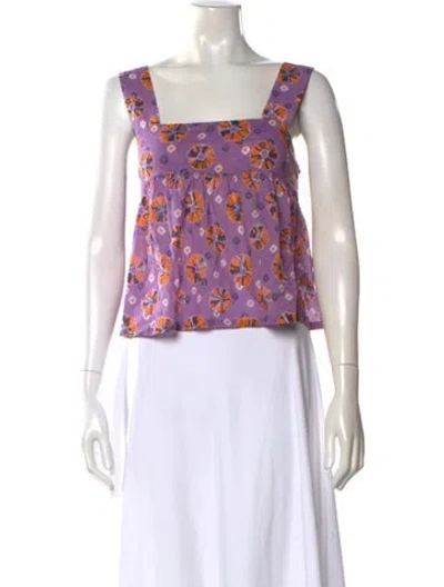 Pre-owned Xirena Floral Print Square Neckline Top In Brown