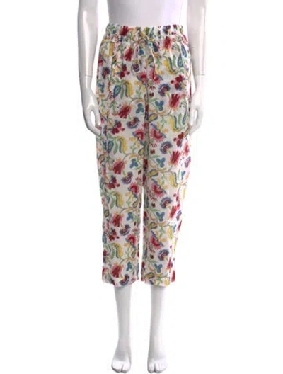 Pre-owned Xirena Floral Print Straight Leg Pants In White
