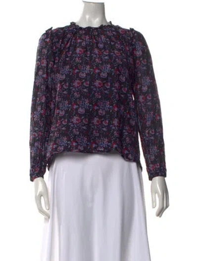 Pre-owned Xirena Floral Print Tie Neck Blouse In Black