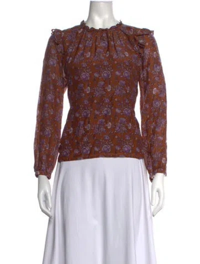 Pre-owned Xirena Floral Print Tie Neck Blouse In Brown