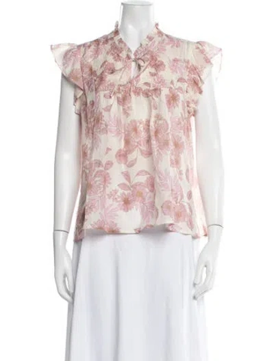 Pre-owned Xirena Floral Print Tie Neck Blouse In Neutrals