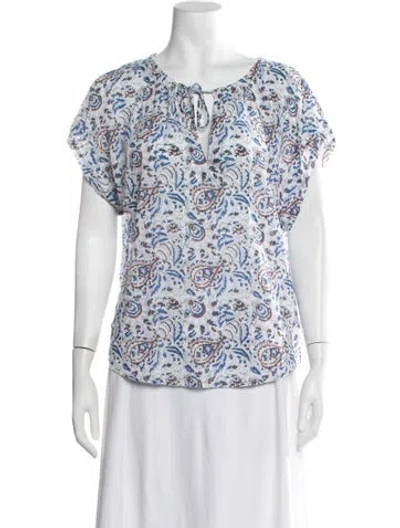 Pre-owned Xirena Floral Print Tie Neck Blouse In White