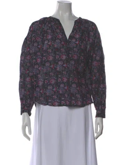 Pre-owned Xirena Floral Print V-neck Blouse In Black