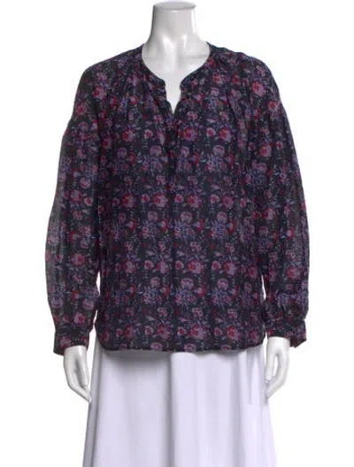 Pre-owned Xirena Floral Print V-neck Blouse In Black
