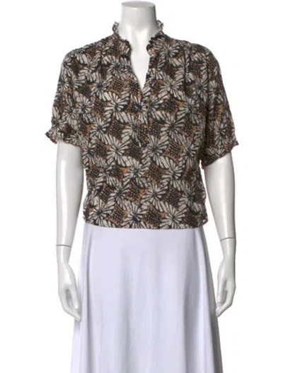 Pre-owned Xirena Floral Print V-neck Blouse In Black