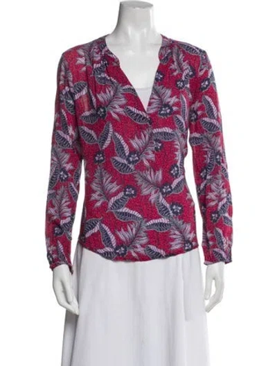 Pre-owned Xirena Floral Print V-neck Blouse In Blue