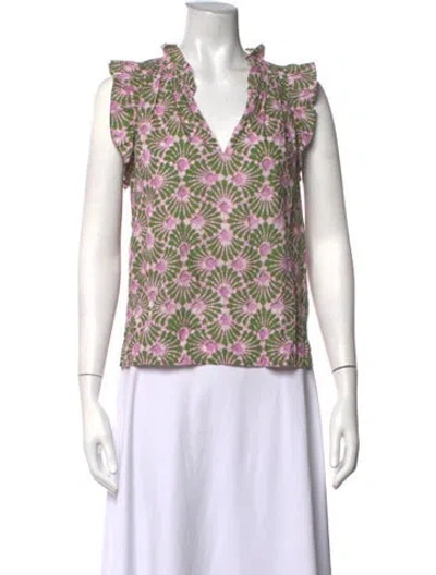 Pre-owned Xirena Floral Print V-neck Blouse In Blue