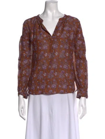 Pre-owned Xirena Floral Print V-neck Blouse In Brown