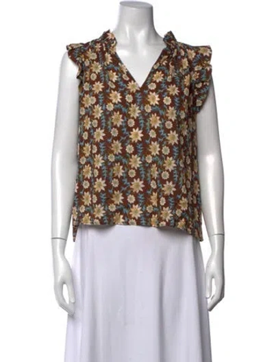 Pre-owned Xirena Floral Print V-neck Blouse In Brown