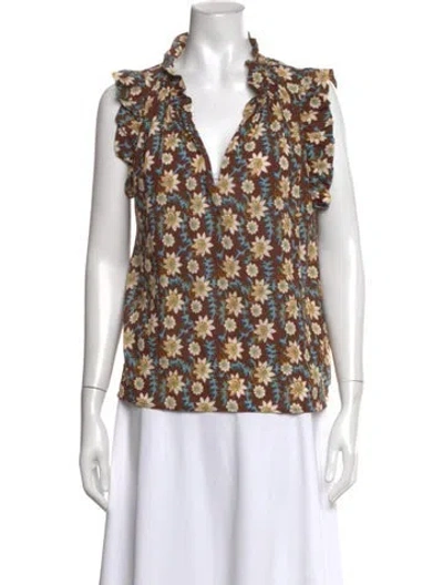 Pre-owned Xirena Floral Print V-neck Blouse In Brown