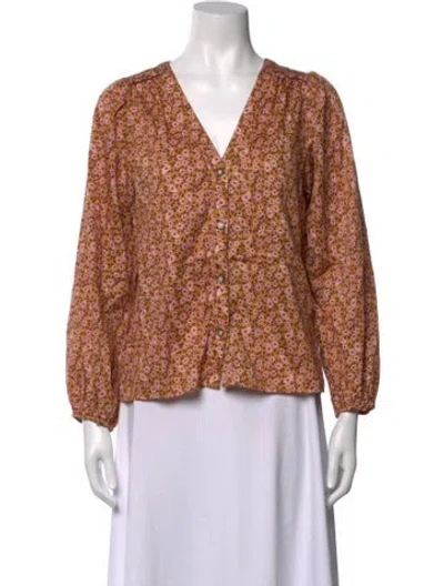 Pre-owned Xirena Floral Print V-neck Blouse In Brown