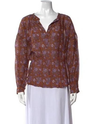Pre-owned Xirena Floral Print V-neck Blouse In Brown