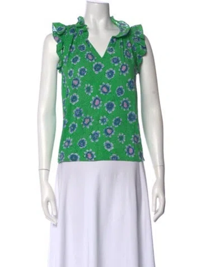 Pre-owned Xirena Floral Print V-neck Blouse In Green