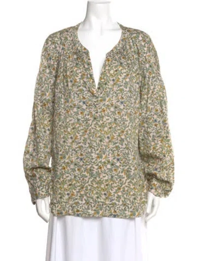 Pre-owned Xirena Floral Print V-neck Blouse In Green