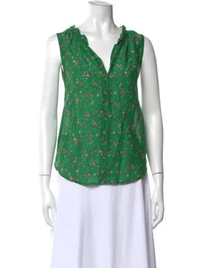 Pre-owned Xirena Floral Print V-neck Blouse In Green