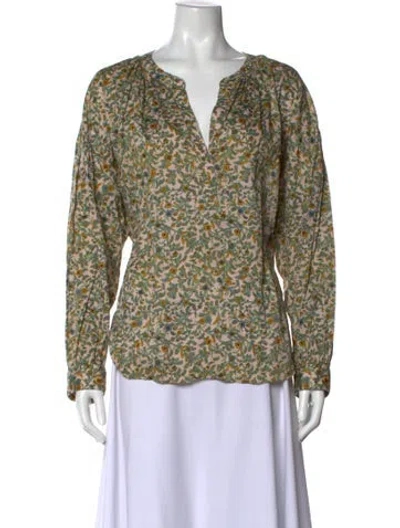 Pre-owned Xirena Floral Print V-neck Blouse In Green