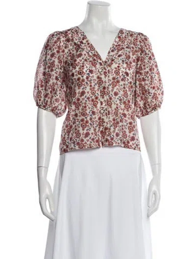 Pre-owned Xirena Floral Print V-neck Blouse In Multi