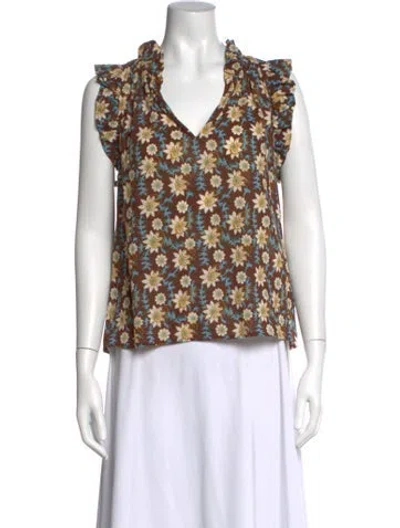 Pre-owned Xirena Floral Print V-neck Blouse In Multi