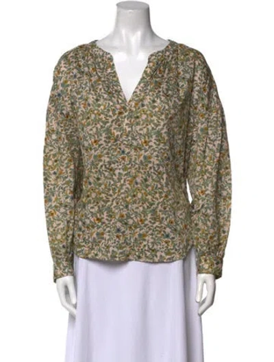 Pre-owned Xirena Floral Print V-neck Blouse In Neutral