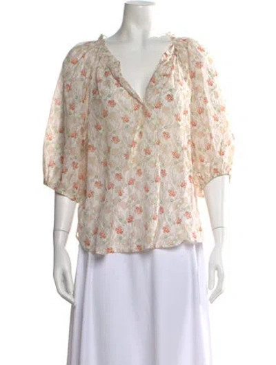 Pre-owned Xirena Floral Print V-neck Blouse In Neutral