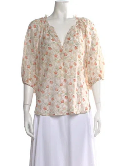 Pre-owned Xirena Floral Print V-neck Blouse In Neutral