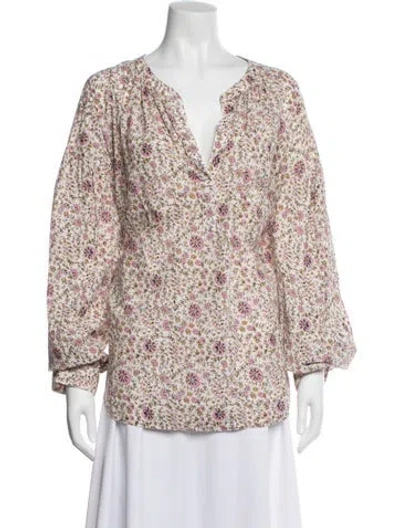 Pre-owned Xirena Floral Print V-neck Blouse In Neutral
