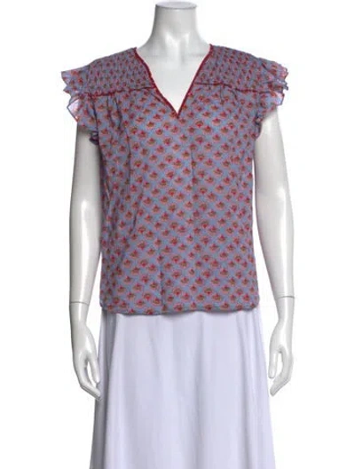Pre-owned Xirena Floral Print V-neck Blouse In Neutrals