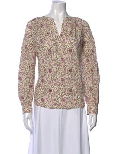Pre-owned Xirena Floral Print V-neck Blouse In Neutrals