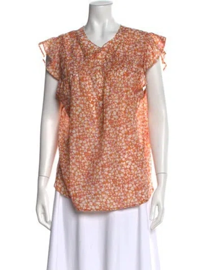 Pre-owned Xirena Floral Print V-neck Blouse In Orange