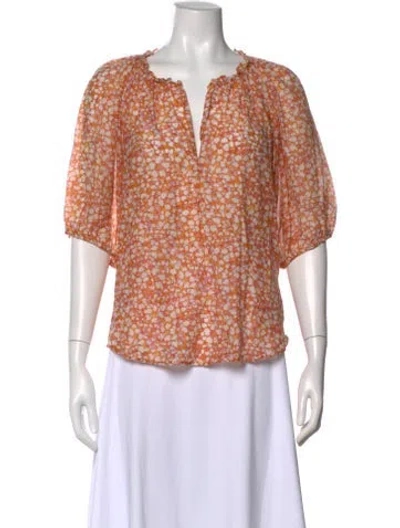 Pre-owned Xirena Floral Print V-neck Blouse In Orange