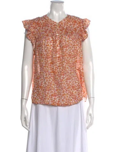 Pre-owned Xirena Floral Print V-neck Blouse In Orange