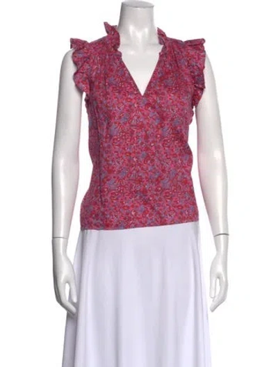 Pre-owned Xirena Floral Print V-neck Blouse In Pink