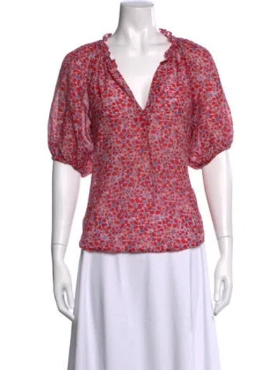 Pre-owned Xirena Floral Print V-neck Blouse In Pink