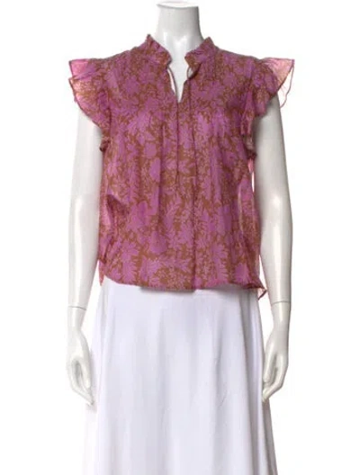 Pre-owned Xirena Floral Print V-neck Blouse In Pink