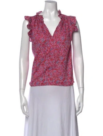 Pre-owned Xirena Floral Print V-neck Blouse In Pink