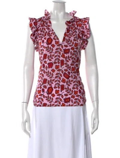Pre-owned Xirena Floral Print V-neck Blouse In Pink