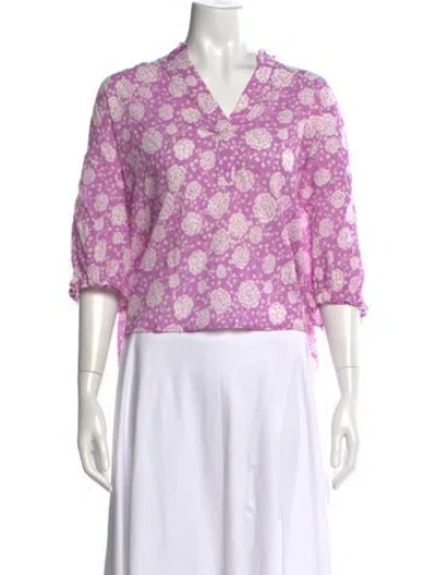 Pre-owned Xirena Floral Print V-neck Blouse In Pink